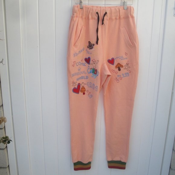 Rare Rough Natural Charm Womens Embroidered Pants Size Small Peach Y2K - Picture 1 of 5
